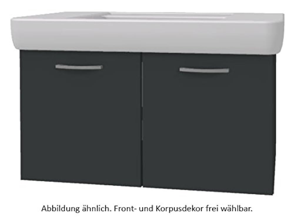 PELIPAL Solitaire 9005 SET K11-2T: Keramik Waschtisch Keramag Renova Nr.1 Plan, Weiß + Unterschrank