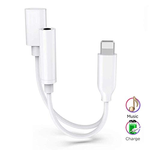 Adaptador de Conector 2 en 1 para iPhone 7 Aux Audio a 3,5 mm Cables Auricular para iPhone Adaptador para Música y Carga Compatible Phone 8/8 plus/XR para Todo iOS compatibilidad para Auriculares