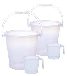 K3 Crystal Virgin Plastic Bucket (Balti) 17 (15 LTR.) + Crystal Mug 1.5 LTR (Transparent)(Pack of 2)