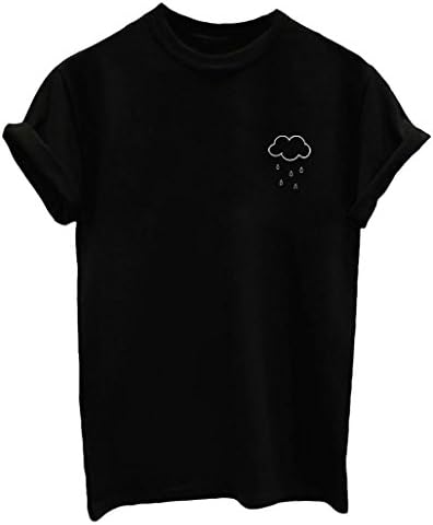 Yeesea Summer Women's Cute Short Sleeve Tops Teen Girl Tee Funny T Shirt Black Medium