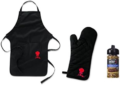Weber&reg; set, 6474&nbsp;barbecue apron, black with 6472&nbsp;barbecue gloves and Weber Seasoning Chicago steak spice