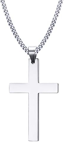 YIXUYU Men's Necklace Cross Pendant Unisex Stainless Steel Long Chain