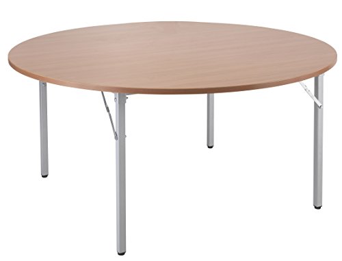 Office Hippo Circular Folding Meeting Table with Silver Legs, Wood, Beech, 150 cm