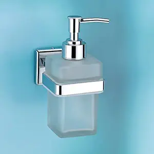 Kanjal AISI 304 Stainless Steel Stand and Glass Liquid Soap Dispenser for Bathroom and Wash Basin Hand wash Dispenser Bathroom Accessories (Chrome Finish, Anti Rust) LX
