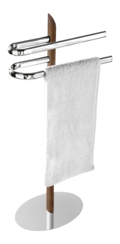 WENKO 18557100 Handtuchständer Lugo mit 2 Armen - Kleiderständer, Holz, 41.5 x 86.5 x 27 cm, Walnuss