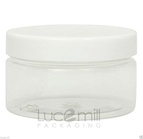 3 x 100mL CLEAR PLASTIC PET COSMETIC SQUAT JARS with WHITE SCREW LIDS for Creams/Liquids/Make Up/Travel/Oils