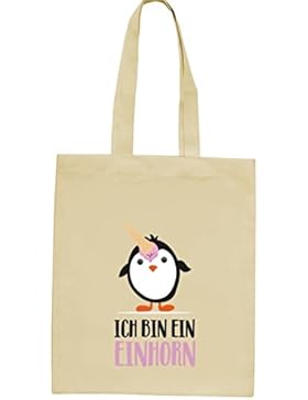 Pinguine Tierfreund Unicorn natur Jutebeutel Stoffbeutel mit Pinguin - Ich bin ein Einhorn Motiv