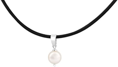 ARLIZI choker necklace leather white pearl sterling silver size M 1070
