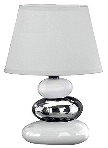 Honsel Leuchten 59511 - Lámpara de mesa de cerámica, color blanco y plateado/pantalla color blanco