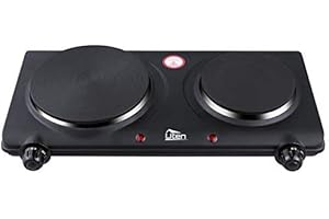Uten Plaque électrique 2 feu, 1900W-2250W Portable Plaque de Cuisson Chauffante Double, Peut être Chauffé Rapidement, Contrôlé Par Thermostat Cuisson, La Friture Conservation des Aliments, Cuisine