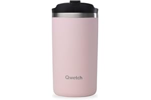 QWETCH - Travel Mug Isotherme - Rose Pastel 350ml - Thermo Café & Thé en Inox - 6h Chaud et 12h Froid - Étanche, Mug de voyage