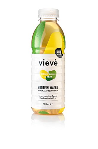 Vieve Protein Water 6x500ml - Citron, Pomme et Menthe | Une alternative prête à boire aux poudres et shakes de protéines | 20g de protéines, sans sucre, sans gras et sans lactose | 6 bouteilles