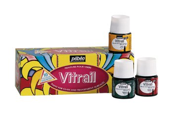 Pébéo Pebeo 45 ml de peinture vitrail en verre effet verre vitrail en carton, boîte de 10, couleurs assorties