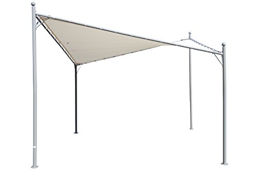 OUTFLEXX hochwertiger Deltapavillon aus silber mattem Aluminium, Dachrohre aus Stahl, Dach aus Polyester in beige, 350 x 350 x 288 cm, modern, Deltaform, dreieckig, wetterfest, Sonnensegel - 2