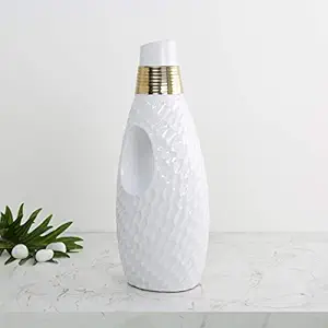 Home Centre Marshmallow Textured Vase with Cutwork and Gold Neck