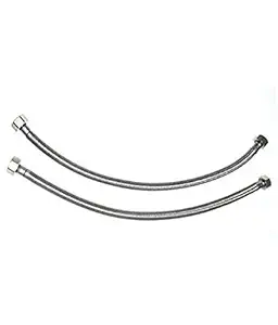 Yo India Grade Stainless Steel Straight Thread Faucet Hose Replacement Connection Pipe for Geysers (1/2-inch, 18-inch) - 2 Pieces