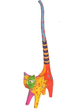 Ringkatze 30 cm aus Albesia-Holz bunt bemalt, Holz-Katze