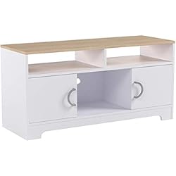 VASAGLE Meuble TV, Buffet Bas, avec Portes, pour Salon, Chambre, Structure Simple, Placage Mélaminé, Facile à Nettoyer, 105 x 40 x 52 cm, Blanc et Couleur Boisée LTC03WN