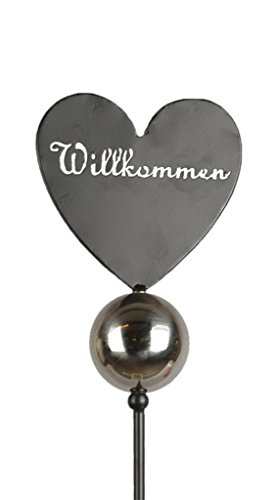 Gartenstecker Willkommen 118×15,5cm Eisen Edelstahl Kugel Herz Deko Stele Stab Garten - 2
