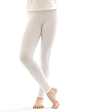 Thermo Leggings leggins Hose lang aus Baumwolle Fleece warm dick weich weiss L