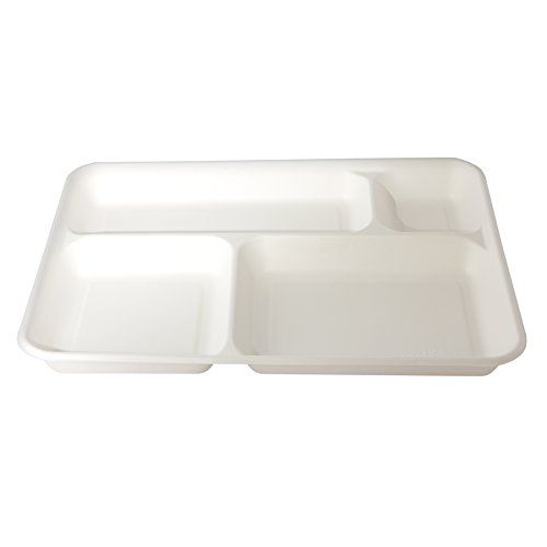 Bandejas desechables 4 compartimentos de pulpa de celulosa 37 x 27 cm - biodegradables y compostables - Cartón Maxi 320pz