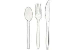 SJ ESSENTIALS 150-Piece Reusable Clear Cutlery Set – Includes 50 Forks, 50 Spoons & 50 Knives – Premium Plastic Cutlery for Parties, Weddings, Picnics, BBQs, Events & Camping