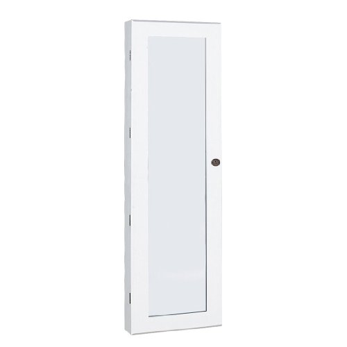 Schmuckschrank mit Spiegel, zum Hängen, abschließbar, weiß