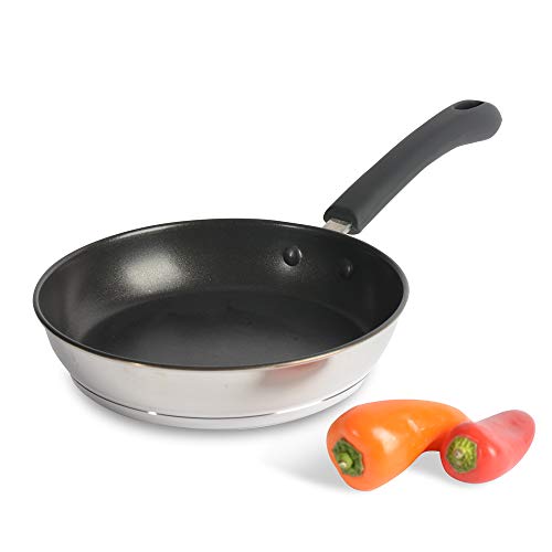 ProCook Gourmet Stainless Steel - Petite Poêle INOX Induction 20cm - Revêtement Antiadhésif sans PFOA - Manche Silicone Isolant Antidérapant - 20 cm