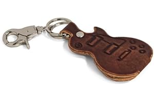 ends cuoio Porta Plettro a Forma di Chitarra Gibson Les Paul, Custodia per Plettro in Vero Cuoio con Moschettone, Accessori per Musicisti - 100% Made in Italy (Marrone)