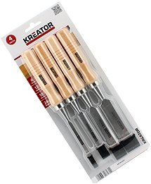 Kreator Meißel Set 4 teilig Holzmeissel Beitel Holzschnitzerei Holzgriff - 6