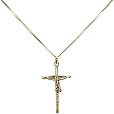 GENUINE GOLD PLATED NECKLACE Round Cross Christian Jesus Pendant Set with 50 cm Chain for Male Teens and Gift Box for Communion