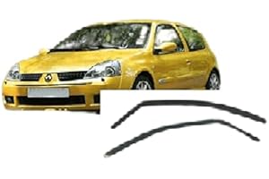 AC WOW 2x Wind Deflectors Compatible with RENAULT Clio 1998–2005 Mk2 3 Doors Hatchback Dark Smoke Tinted Acrylic Glass Door Side Windows In-Channel Visors Rain Snow Sun Guards
