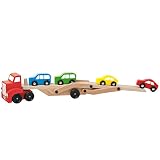 Woody Holz Autotransporter 30,5x16x7cm / Transporter für Autos mit 4 bunten Autos - 2