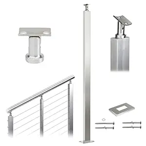 Muzata Cable Railing Post Intermediate 42 x1 x2 304 stainless steel Brushed finishing Un-drilled Posts Surface Mount for wood concrete level angle deck stair balustrade fit invisible kit PL02 LN4, PT