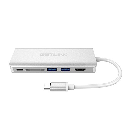USB C Hub ,Getlink Typ C Hub mit USB C Ladeanschluss, HDMI Port 4K, Gigabit LAN, SD-Kartenleser, 2 USB 3.0 Port Adapter für Typ C Geräte wie MacBook Air, MacBook Pro, Mac Mini, Google Chromebook (Silber) - 3