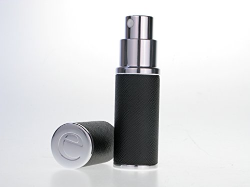 The Essential Atomizer Co. Saffiano Black Leather with Silver Finish Perfume or Aftershave Refillable Travel Atomiser, 8ml, Includes Funnel and Gift Box