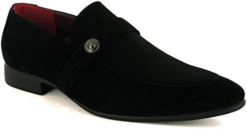 Mens New Slip On Wedding Dress Office Work Smart Formal Pointed Shoes Size 6-11 - Black Suede - UK 8