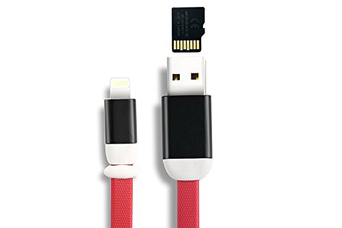 Card Reader For iPhone Julyfox 2 in 1 USB Memory Card Reader Writer Lighting Adatper Cable High Speed For iPhone MAC iPad 128GB Micro SD/TF Card Support Memory Stick Red