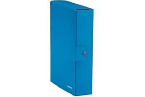 Leitz, Caja, cierre con botones, cartón plastificado, formato 25 x 35 cm, lomo 8 cm, paquete de 5 unidades, azul metalizado, WOW, 39670036
