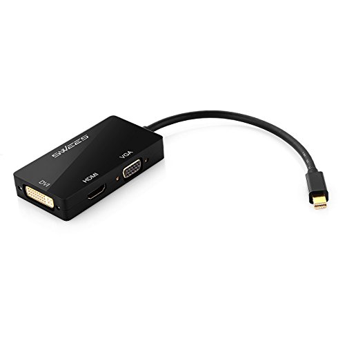 Swees® 3in1 Mini Display Port zu VGA + HDMI + DVI Adapter Konverter Kabel für Apple MacBook, MacBook Air, MacBook Pro, iMac, Mac mini, Microsoft Surface Pro 1 2 3, Lenovo Thinkpad X1/ Carbon/ Touch/ Helix usw – Schwarz - 4