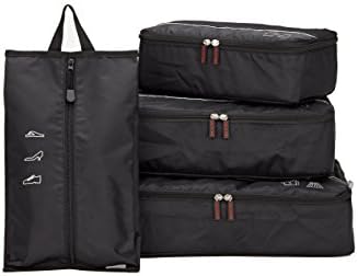 Packing Cubes 4pcs with Shoe Bag Travel Organisers Essential Bags-in-Bag Luggage Storage Bags Set, Black