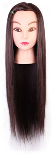 24" Cosmetology Mannequin Head 100% Synthetic Hair Black Color, Practice Training Hair Styling Mannequin Head