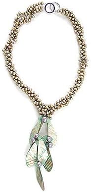 Lustrous - Peacock Green Pearl Necklace with Green Jade and MOP Pendent