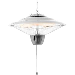 blumfeldt Hitzkopf - Chauffage Radiant Suspendu, Chauffage Infrarouge, Tubes Infrarouge à Quartz, 2 puissances: 750 ou 1500 Watts, portée: jusqu'à 9 m², IP34, Grille de Protection, Argent