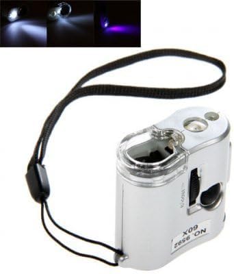 PIA INTERNATIONAL® 60x Mini LED UV Lighted Portable Pocket Microscope Loupe Glass Stamps Magnifier