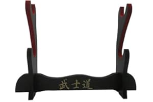 Glac Store® Soporte expositor pie de mesa para Katana Samurai de madera con texto japonés 2 plazas adornado con terciopelo rojo en la parte de apoyo robusta