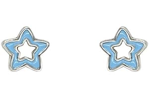 Turmalina - Pendientes bebe niña de Plata de Ley 925, pendientes de esmalte rosa con motivo de mariposa o estrella, tamaño de 7 x 4, de la marca de joyería Turmalina by Martina