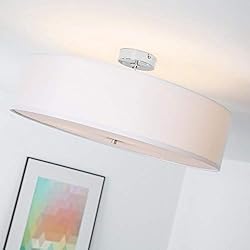 Lámpara de techo moderna con pantalla textil, 3 llamas, Ø 60 cm, 3x E27 max. 60W, Metal / Textil, Cromo / blanco
