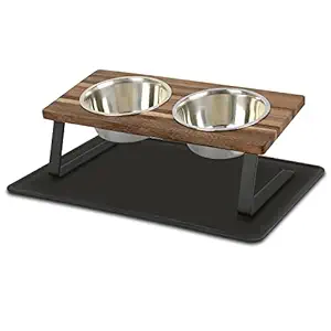 Aivituvin Elevated Dog Bowls,Small Dog 15?Tilted Raised Food Feeding Dishes, Walnut Wood Water Stand Feeder Set for Cats and Puppy, Dog Bowl Stand with Anti Slip Mat(Small)