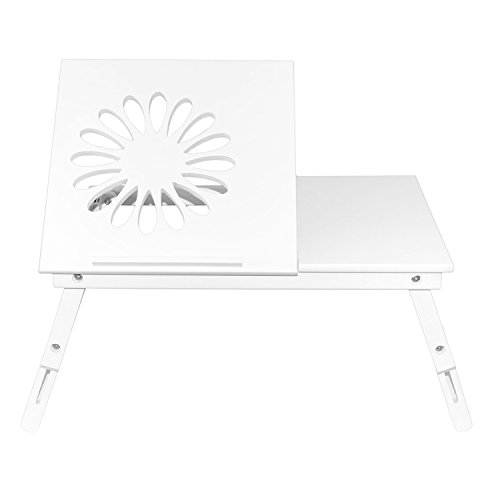NEG Notebook-Tisch NegTray FLOWER FLORA (weiß) Laptop-Tray/Knietablett mit höhenverstellbare Füßen/Scharnier-Ablage aus Echt-Holz + Belüftung
